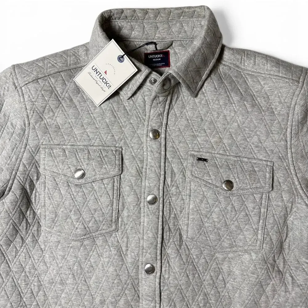 UNTUCKit Braunfield Quilted Knit Overshirt Jacket Mens Size M Lt. Gray NWT